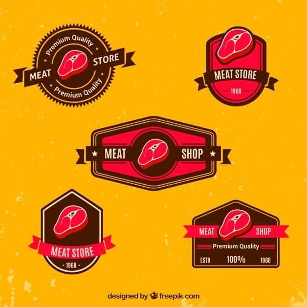 5款红色肉食店标签矢量素材