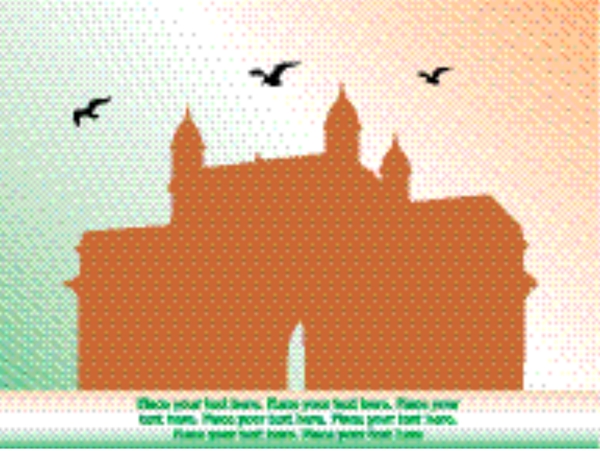 印度堡门和会飞的乌鸦对印度国旗背景