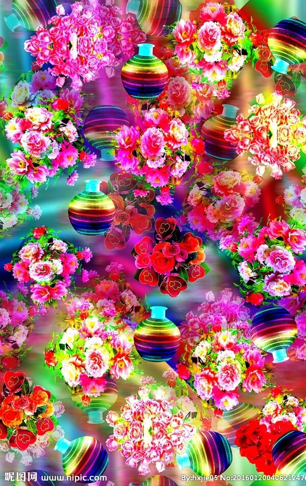 彩虹花瓶花卉图案