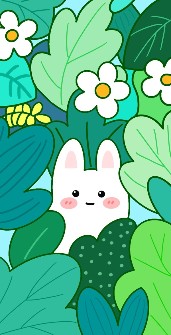 兔子花丛插画图片