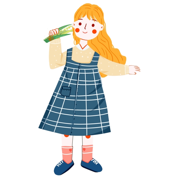 卡通可爱拿着一撮水稻的女孩