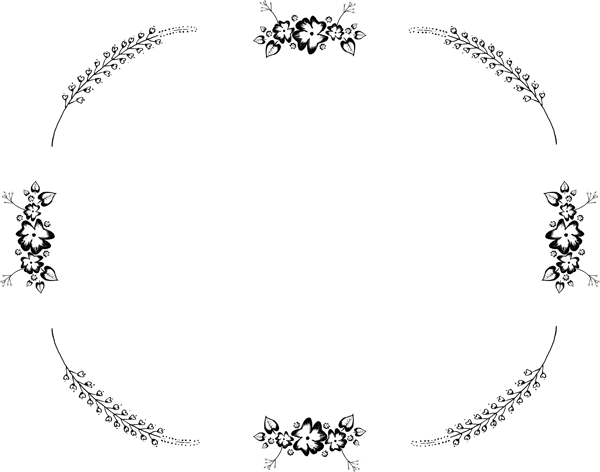 黑白卡通手绘花朵椭圆边框