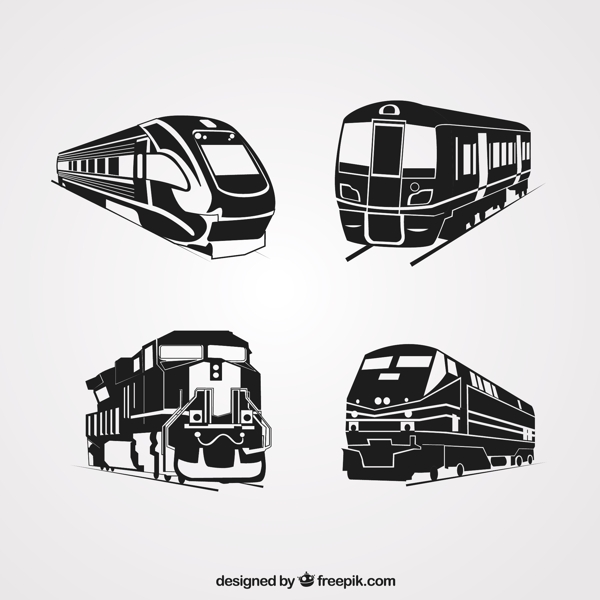 四个火车剪影轮廓插图