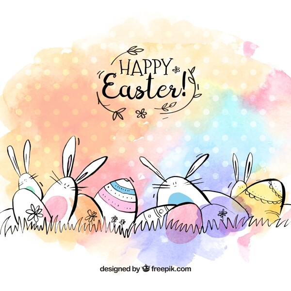 彩绘复活节兔子和彩蛋