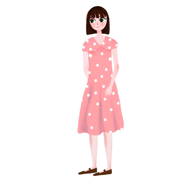 小清新穿着粉色连衣裙的少女设计