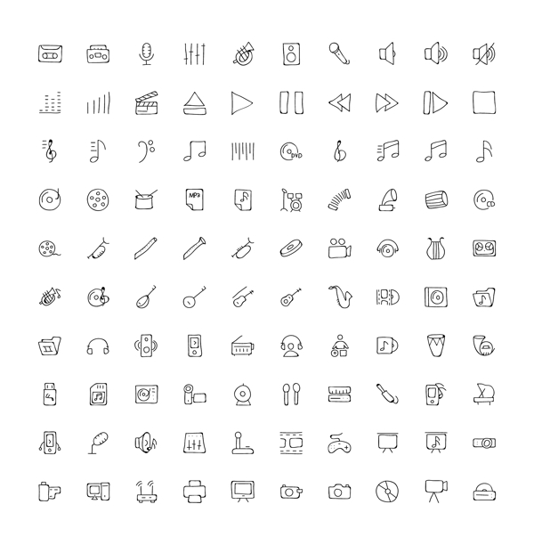 手绘线条icon音乐小图标