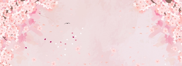 樱花节手绘唯美粉色海报背景