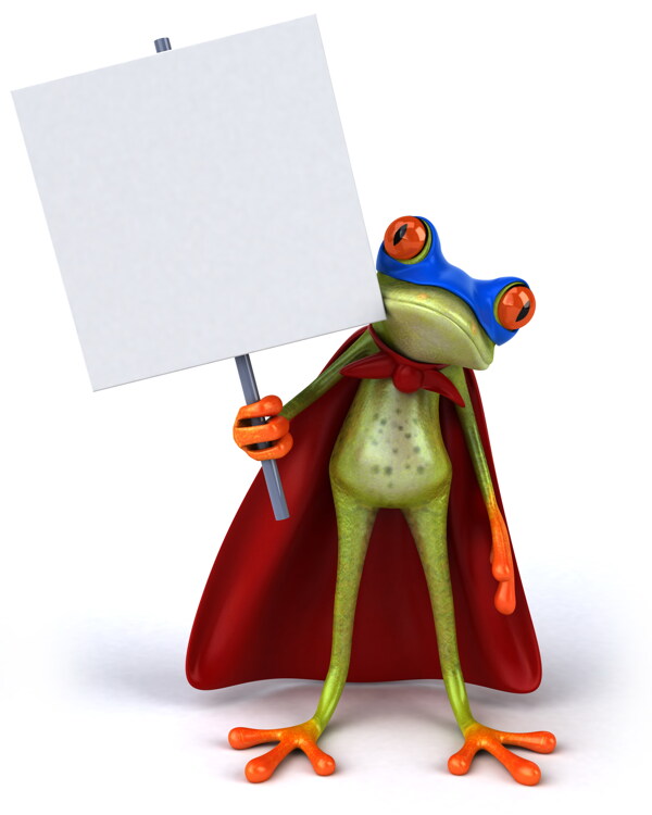 创意举牌3D雨蛙图片