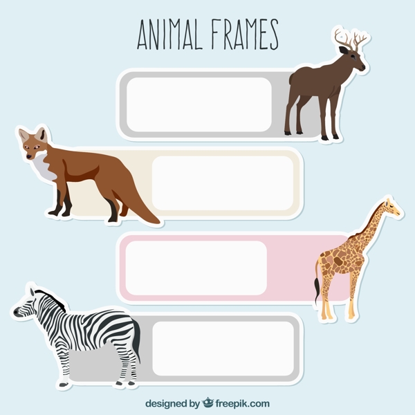 4款创意野生动物空白框架矢量素材