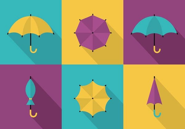 五颜六色的雨伞矢量背景自由设置