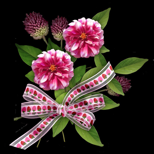粉红色绑丝带的花束透明素材