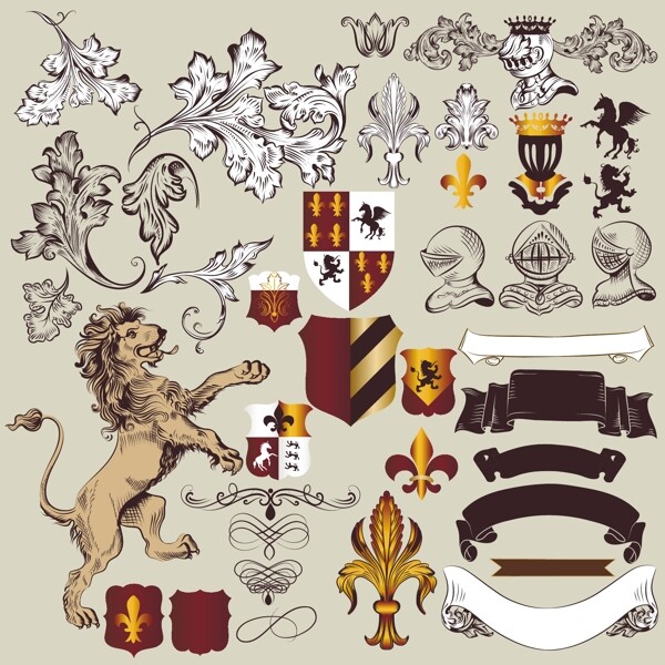 欧式花纹盾牌纹章狮子图片