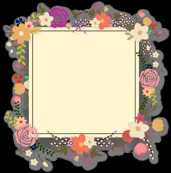 彩色花卉边框免抠png透明图层素材