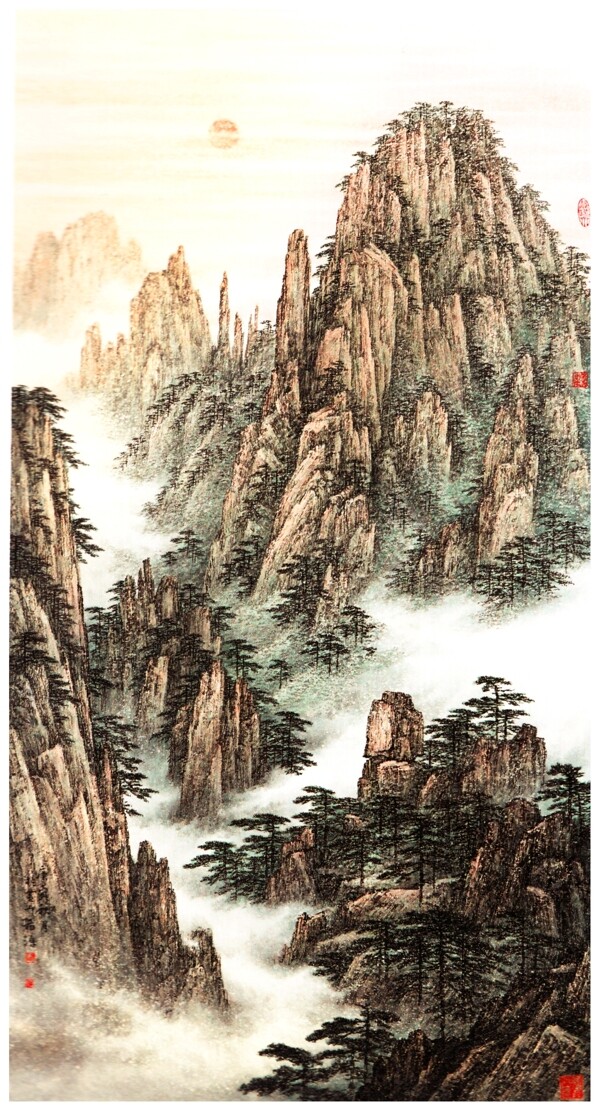 国画黄山图片