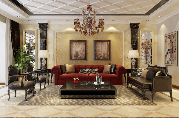 现代欧式风格明亮温馨客厅效果图