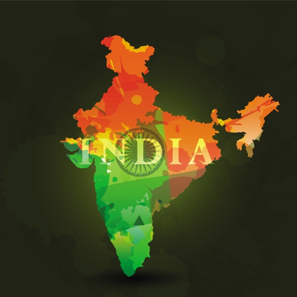 印度地图在印度国旗颜色的共和国