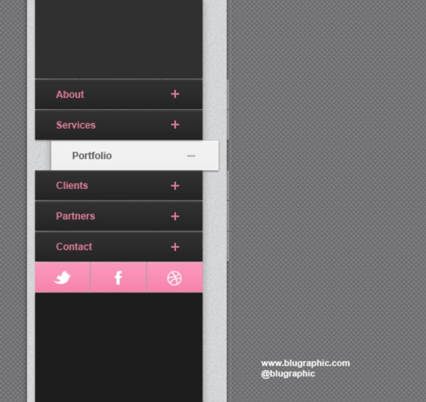 粉红色的垂直抽屉式的网页菜单PSD