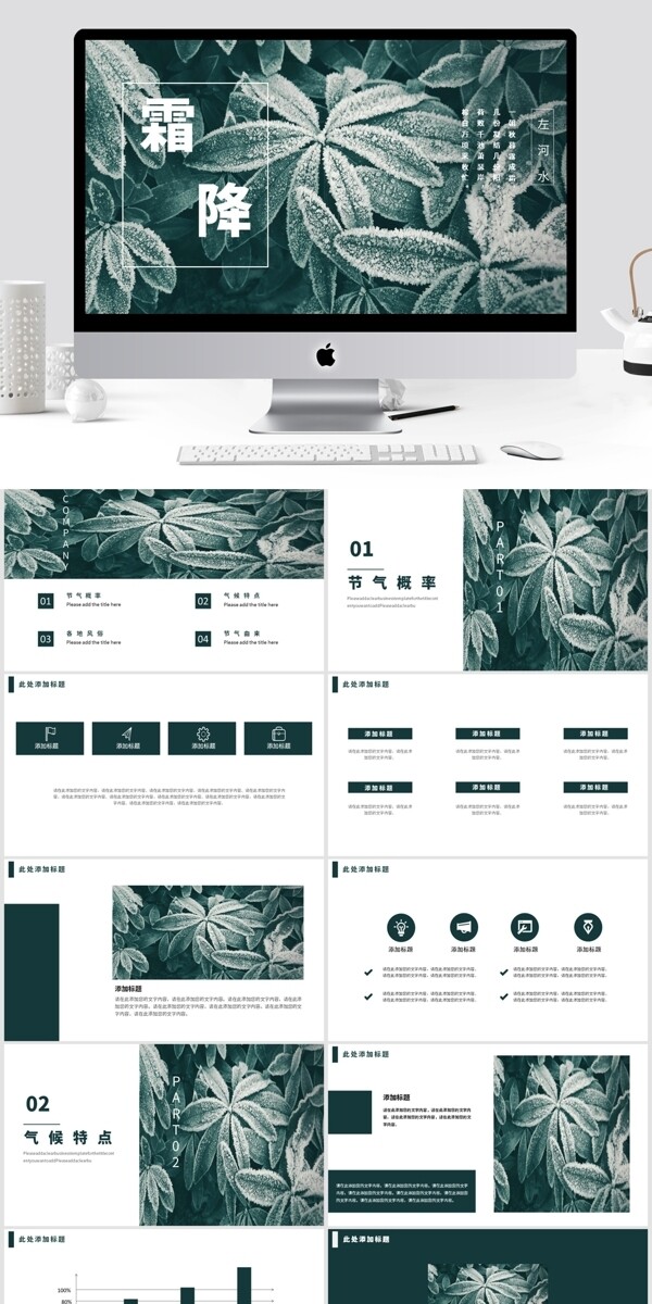 绿色清新霜降PPT模板