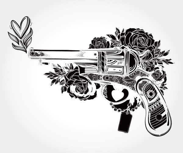 火枪和花朵艺术图案