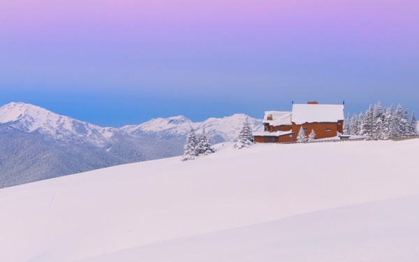一片雪地和房屋风景图片