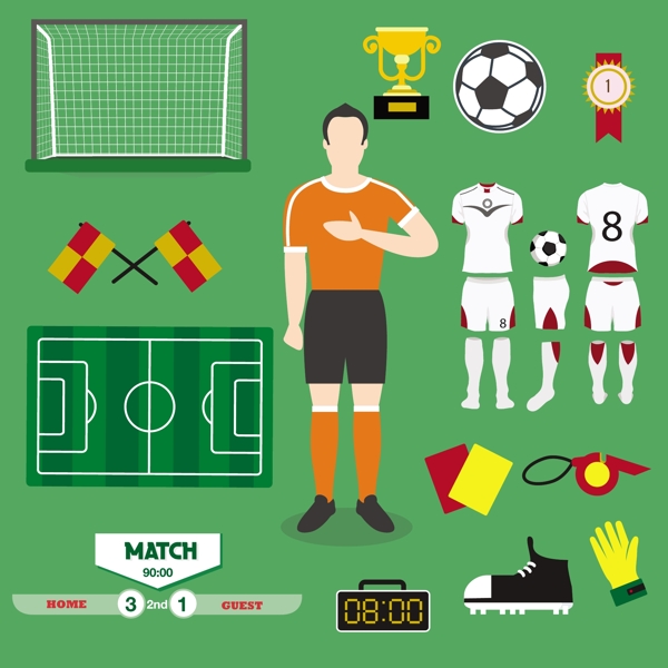 足球图标说明各种颜色的象征自由向量