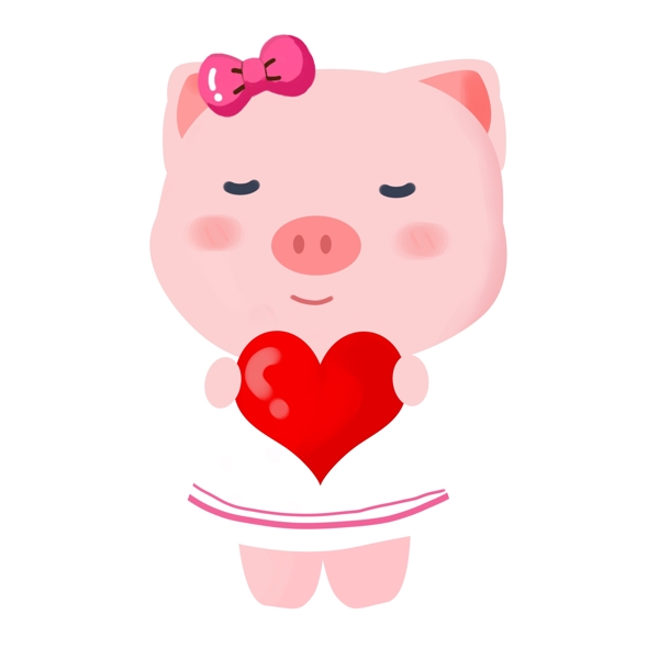 拿着爱心心形的可爱小猪免抠图
