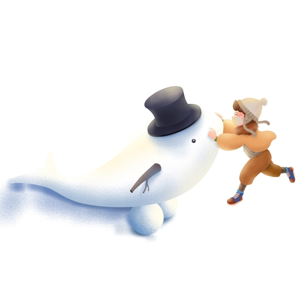 创意男孩和鲸鱼互动治愈系插画可商用元素
