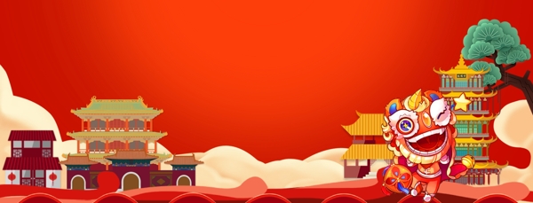 卡通年货节中国风新年节日banner背景