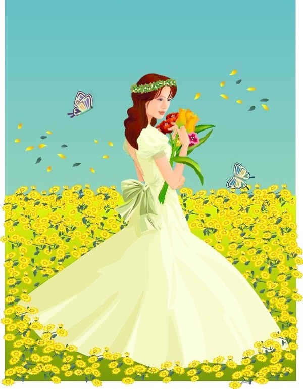 花丛中甜蜜美丽的新娘