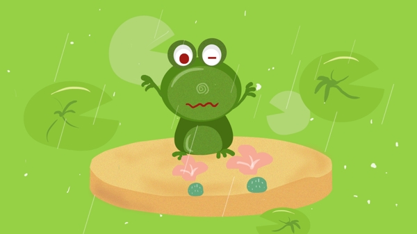 池塘里开心玩耍的绿色青蛙卡通背景