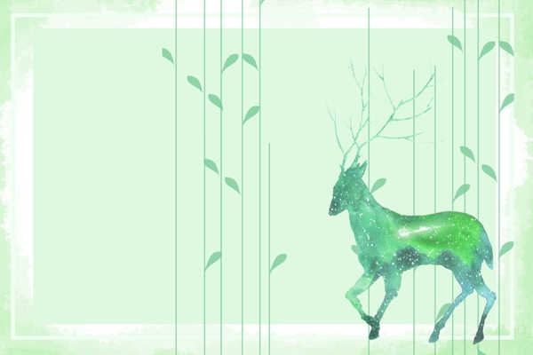 浪漫手绘绿色小鹿背景