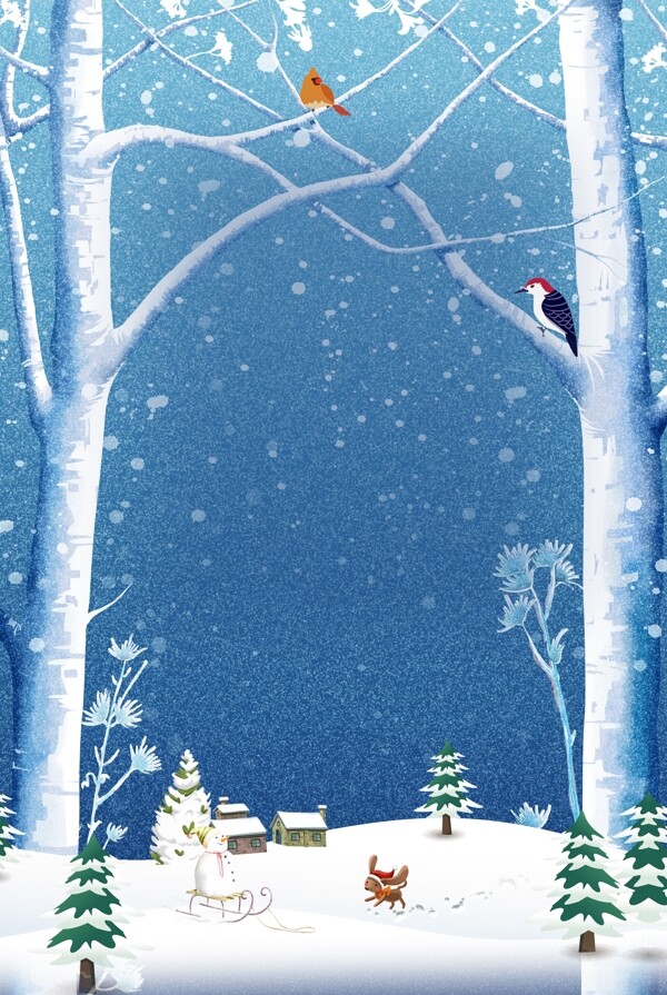 圣诞雪地树林背景素材