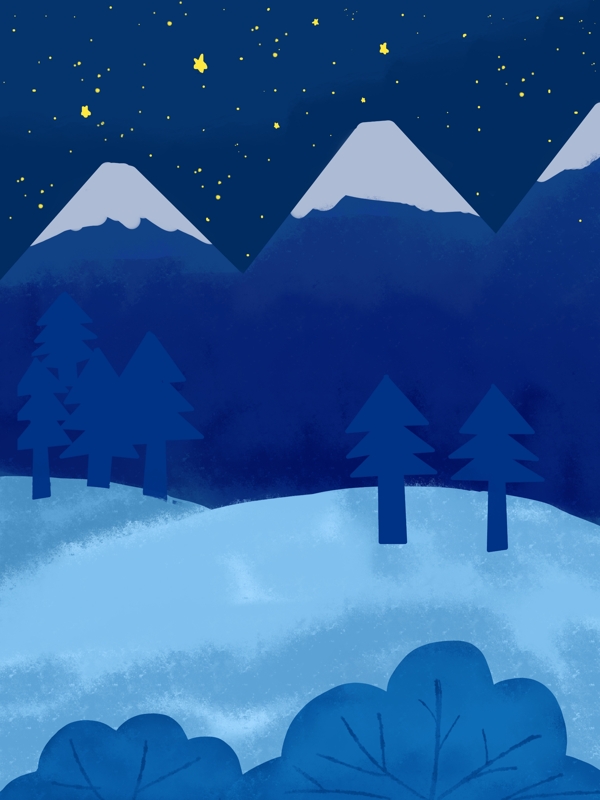 十一月你好蓝色手绘雪夜背景图