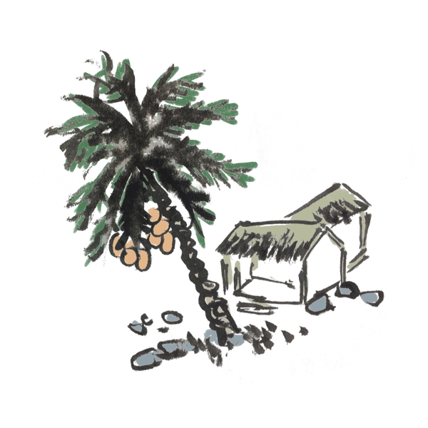 水墨风椰子树手绘插画
