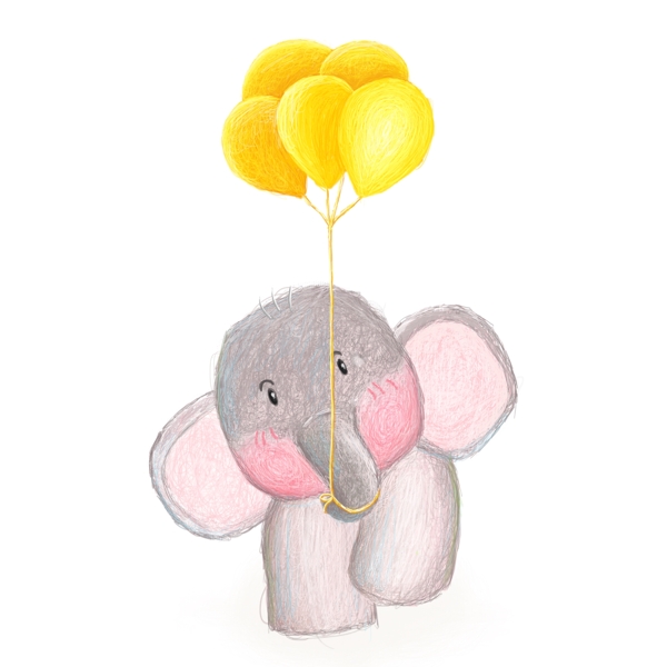 手绘卡通大象黄色气球原创元素