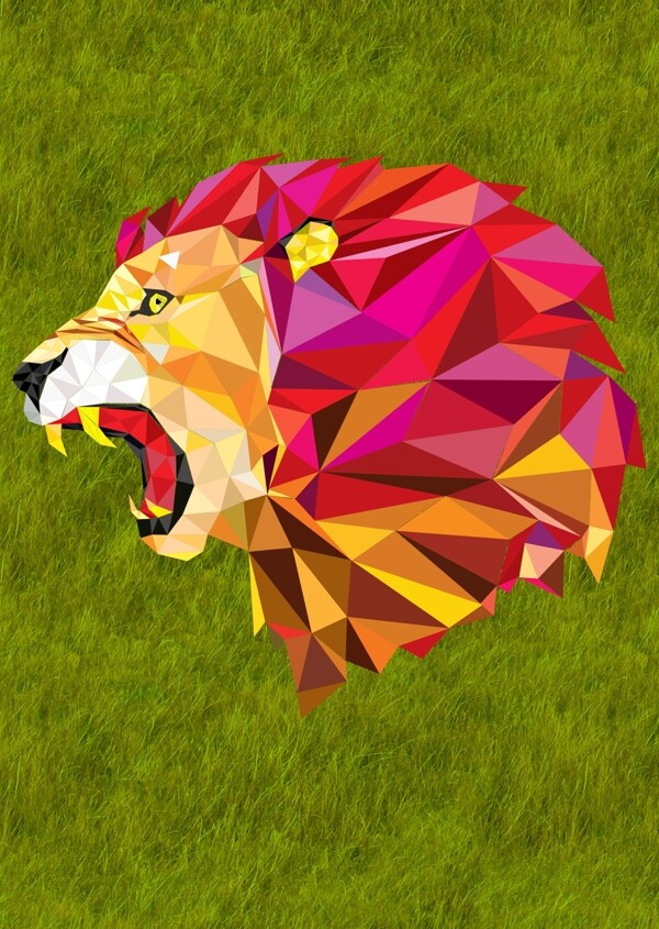 图形拼接色块动物狮子