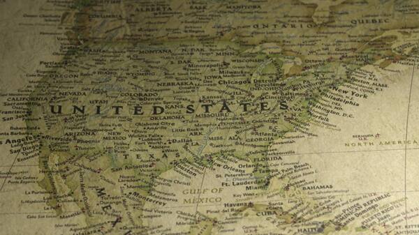 老式地图泛到美国