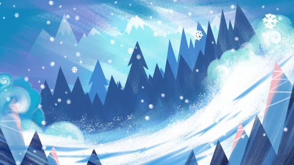 手绘冬季滑雪场背景图