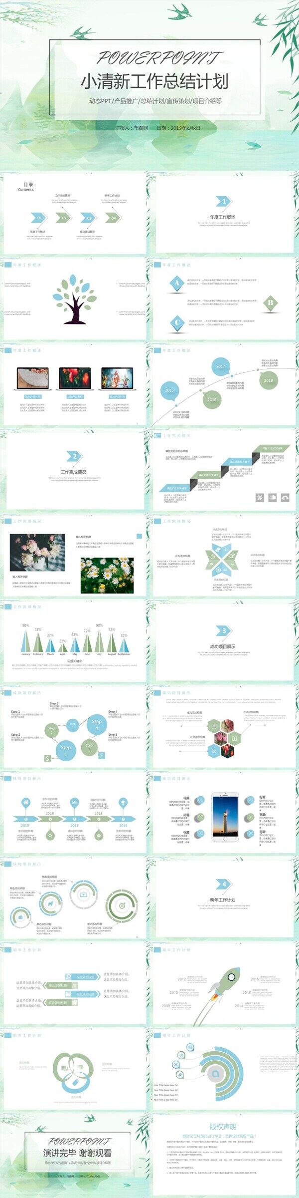绿色文艺小清新工作计划总结汇报PPT模板