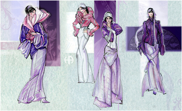 4款紫色演出服设计图