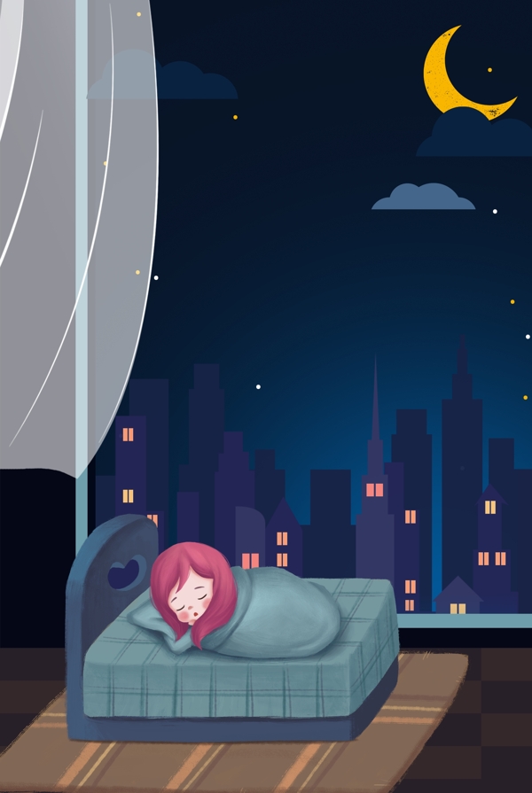 世界睡眠日卡通城市夜景海报