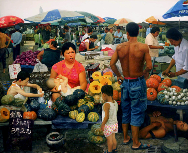 生活人物油画背景图片