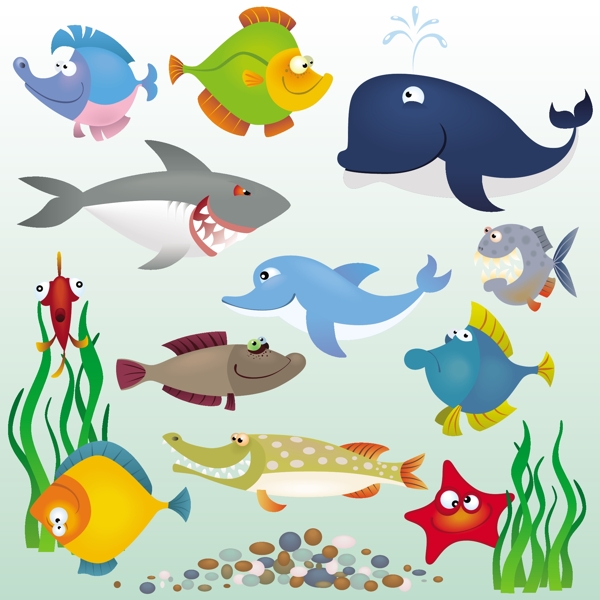 卡通海洋鱼类矢量图