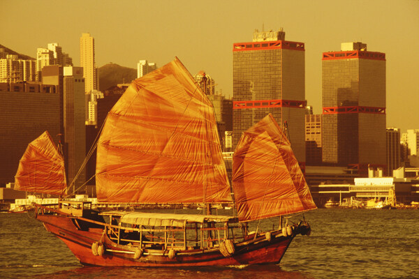 黄昏时的香港海面风光图片