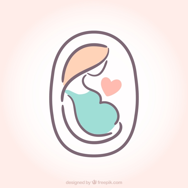 孕妇与爱心矢量图片