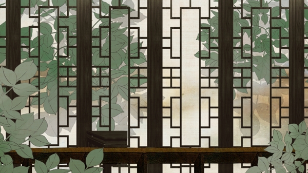 古代中式花格窗户绿色背景
