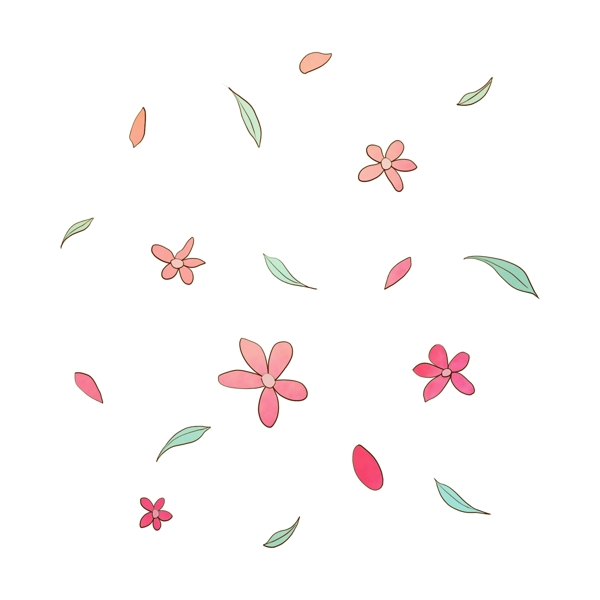 飘舞的粉色花瓣与绿叶