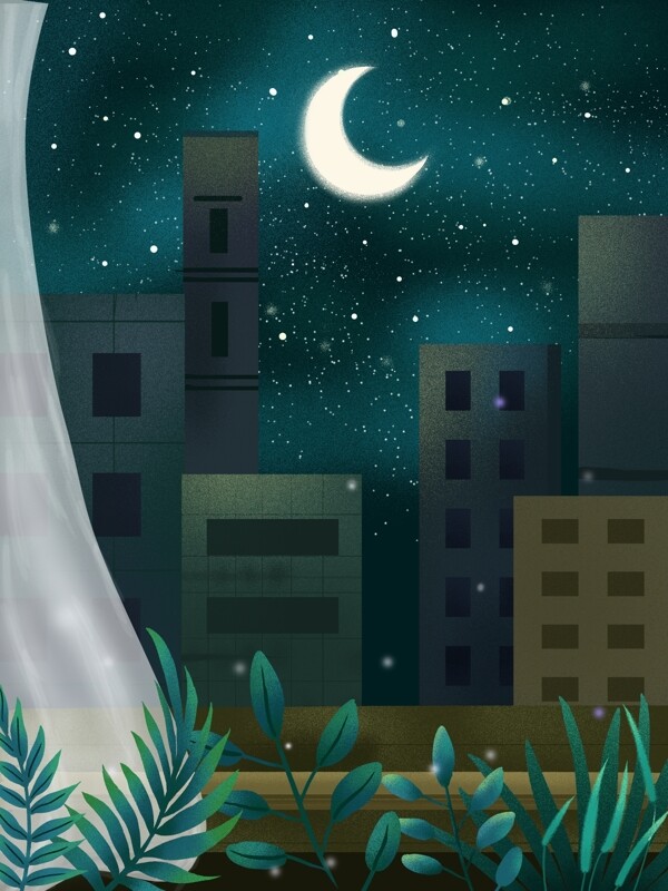 夜晚星空城市风景
