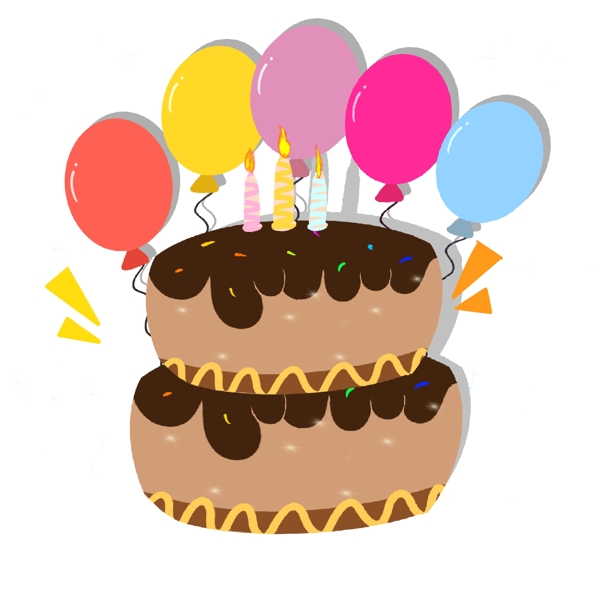 手绘礼花气球生日蛋糕蜡烛彩色气球元素