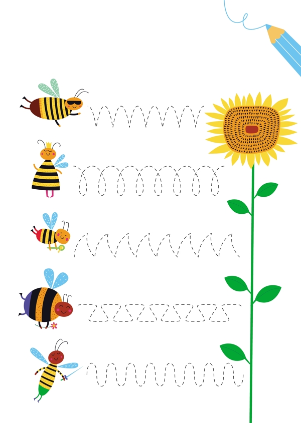 卡通蜜蜂向日葵矢量图下载